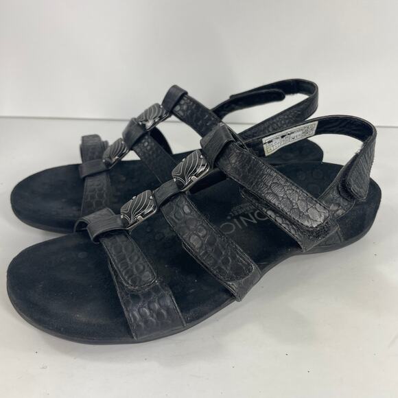 Vionic Sandals Flat Strappy Sz 6 Womens Open Toe Flat Comfort Black - Picture 2 of 14